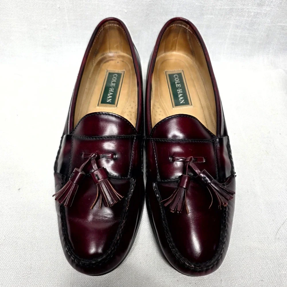 Cole Haan Tassel Loafers Mens 11 B Burgundy Leather Dress Shoes Business‎ Casual